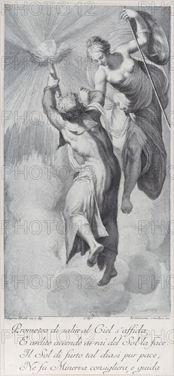 Minerva assisting Prometheus as he attempts to scale the heavens