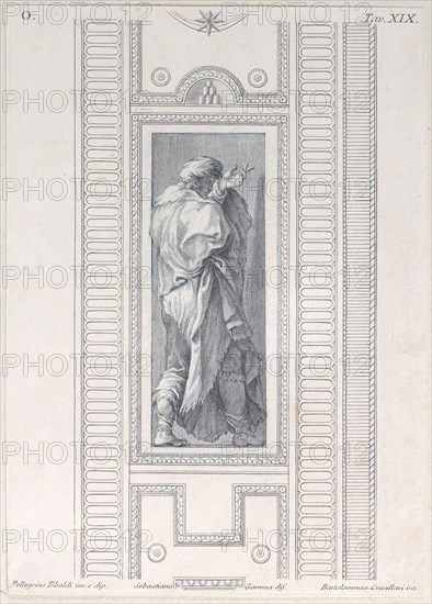 Plate 19: figure seen from behind with left hand raised
