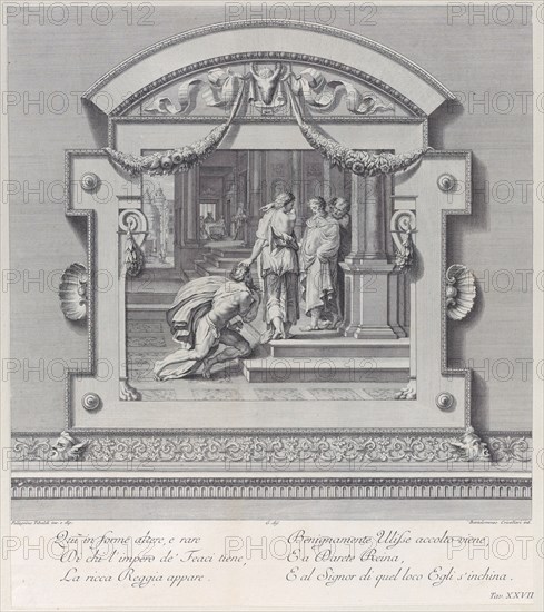 Plate 27: Ulysses received by Alcinous king of Phoeacia and his Queen Areta after his ship...