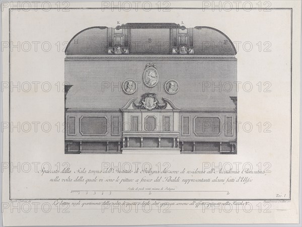 Plate 1: cross-section of the Hall of the Institute of Bologna