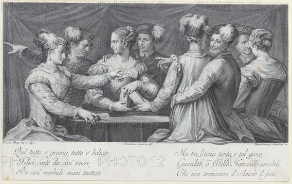 A group of elegantly dressed people playing cards