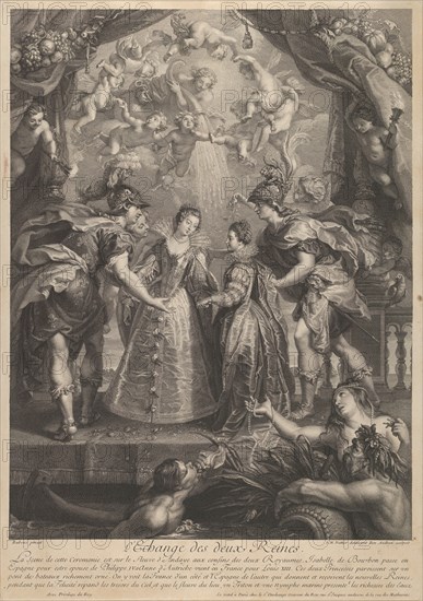 Plate 17: The exchange of the two princesses in Hendaye; allegorical scene with Anne of...