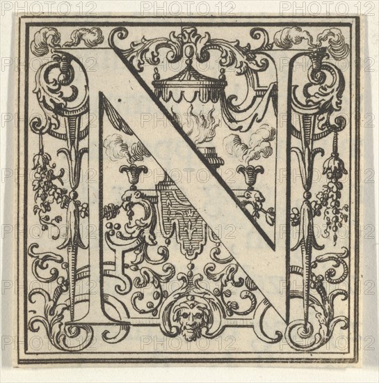 Roman Alphabet letter N with Louis XIV decoration
