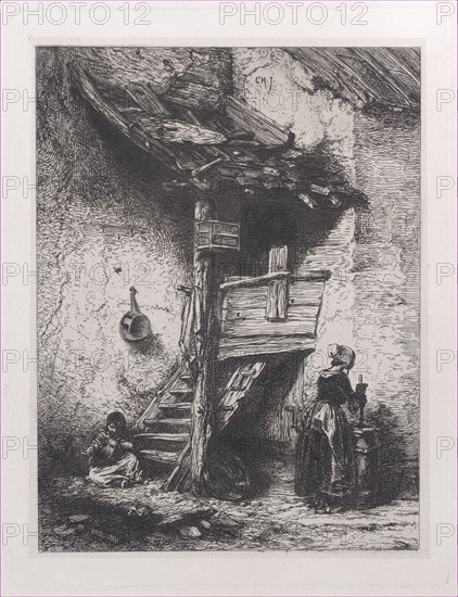 Stairs and Woman Churning