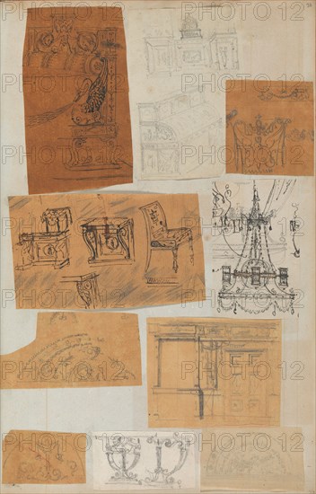 Page from a Scrapbook containing Drawings and Several Prints of Architecture