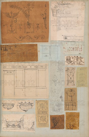 Page from a Scrapbook containing Drawings and Several Prints of Architecture