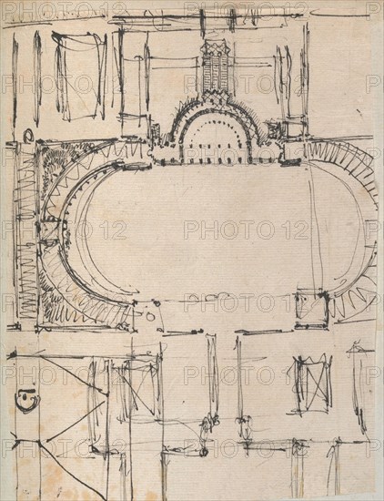 Page from a Scrapbook containing Drawings and Several Prints of Architecture