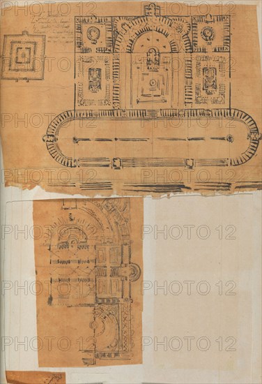 Page from a Scrapbook containing Drawings and Several Prints of Architecture