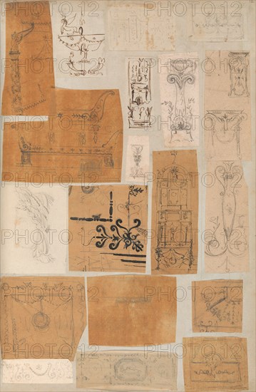 Page from a Scrapbook containing Drawings and Several Prints of Architecture