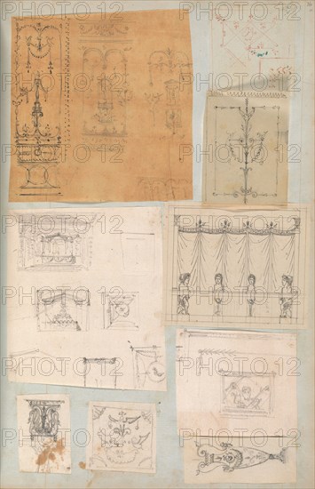 Page from a Scrapbook containing Drawings and Several Prints of Architecture