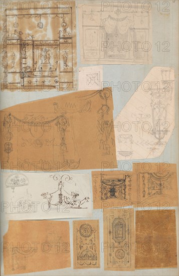 Page from a Scrapbook containing Drawings and Several Prints of Architecture