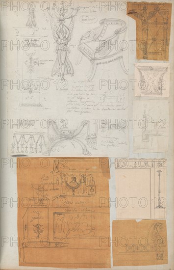 Page from a Scrapbook containing Drawings and Several Prints of Architecture