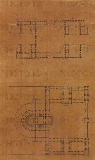 Page from a Scrapbook containing Drawings and Several Prints of Architecture