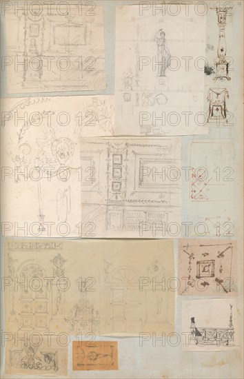 Page from a Scrapbook containing Drawings and Several Prints of Architecture