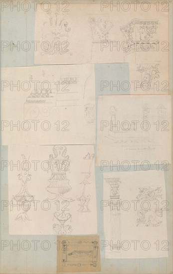 Page from a Scrapbook containing Drawings and Several Prints of Architecture