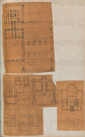 Page from a Scrapbook containing Drawings and Several Prints of Architecture