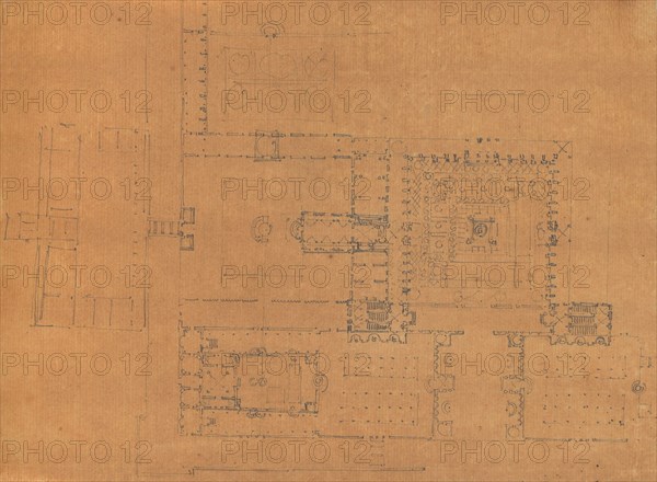 Page from a Scrapbook containing Drawings and Several Prints of Architecture