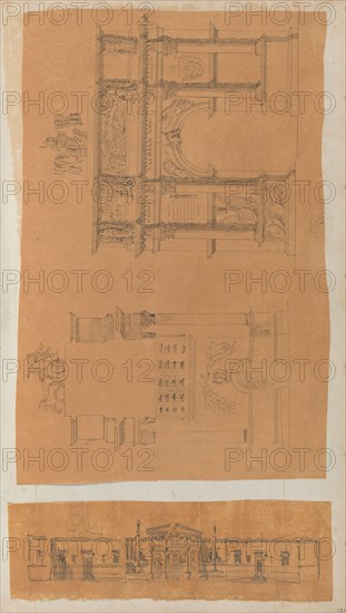 Page from a Scrapbook containing Drawings and Several Prints of Architecture