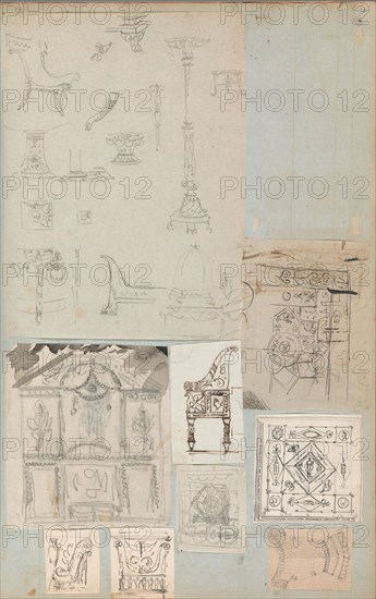 Page from a Scrapbook containing Drawings and Several Prints of Architecture