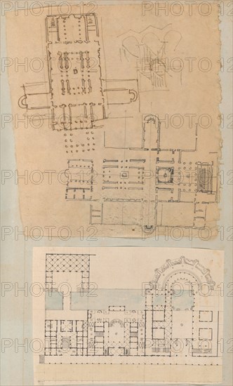 Page from a Scrapbook containing Drawings and Several Prints of Architecture