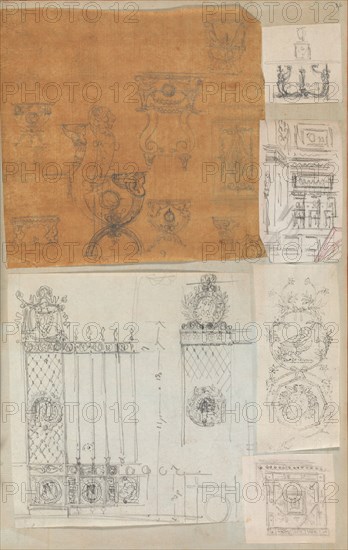 Page from a Scrapbook containing Drawings and Several Prints of Architecture