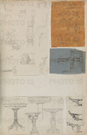 Page from a Scrapbook containing Drawings and Several Prints of Architecture