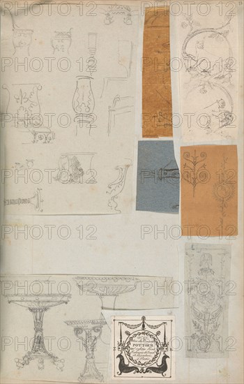 Page from a Scrapbook containing Drawings and Several Prints of Architecture