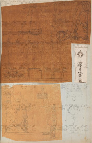 Page from a Scrapbook containing Drawings and Several Prints of Architecture