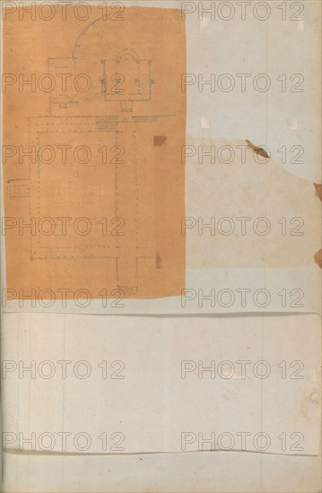 Page from a Scrapbook containing Drawings and Several Prints of Architecture