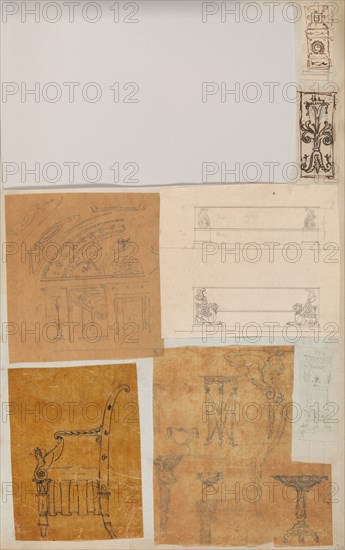 Page from a Scrapbook containing Drawings and Several Prints of Architecture