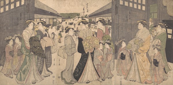 Oiran and Attendants at the O Mon or Great Gate of the Yoshiwara