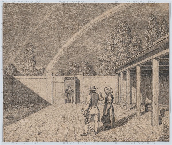 A couple conversing in a stable yard