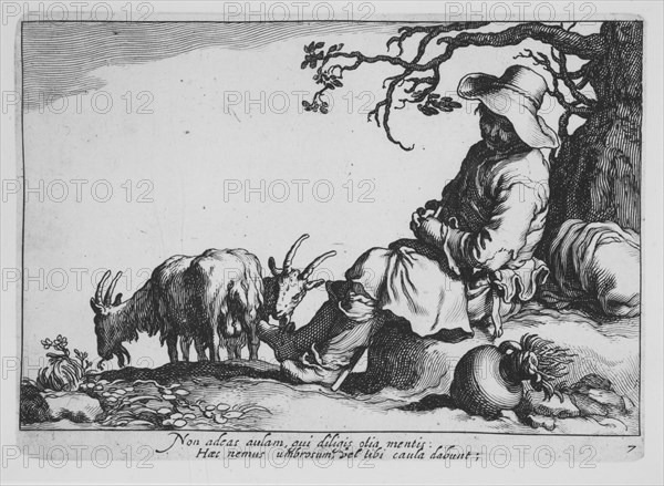 Pastoral with goatherd and goats