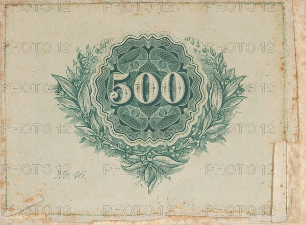 Banknote motif: number 500 at the center of a circular design of lathe work with wa...