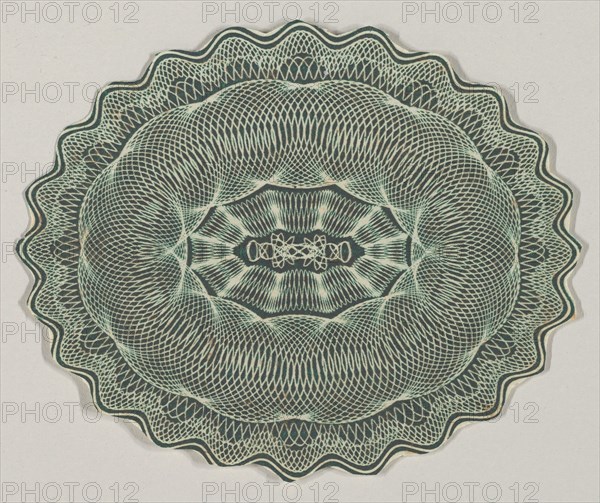 Banknote motif: oval of lathe work ornament with a wavy edge