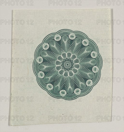 Banknote motif: small circular ornament containing floral lathe work