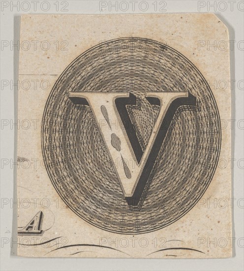 Banknote motif: capital V within an oval containing basket-like lathe work