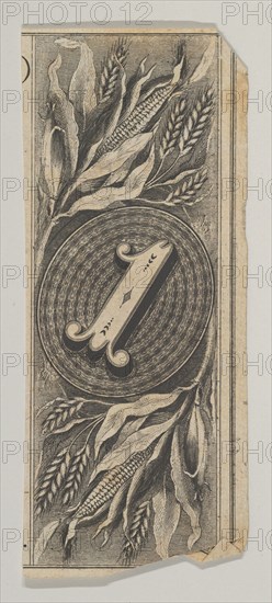 Banknote motif: the number 1 against an oval of woven lathe work