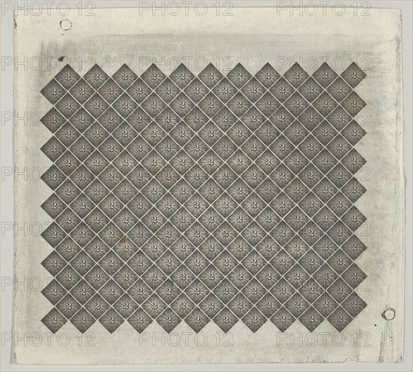 Banknote motif: panel of lathe work ornament composed of tiny 2s each set in a diam...