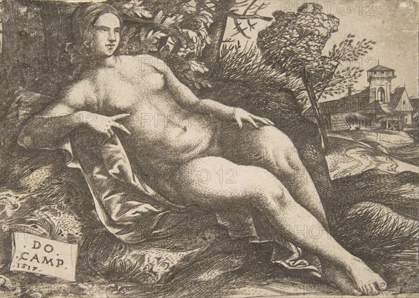 Nude woman (Venus) reclining in a landscape