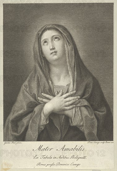 The Virgin looking upwards with hands crossed over her chest