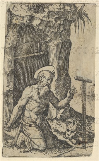 Saint Jerome kneeling before a crucifix