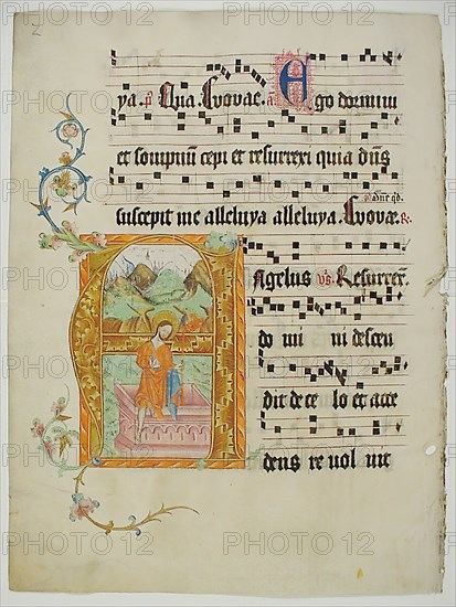 Manuscript Leaf with Initial A