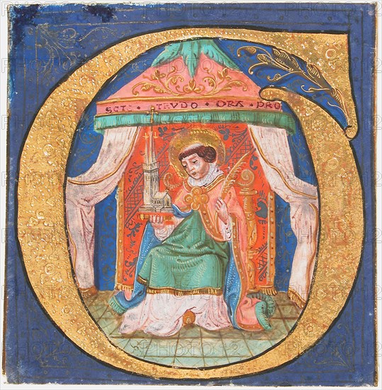 Manuscript Illumination with Saint Trudo (Trond) in an Initial O