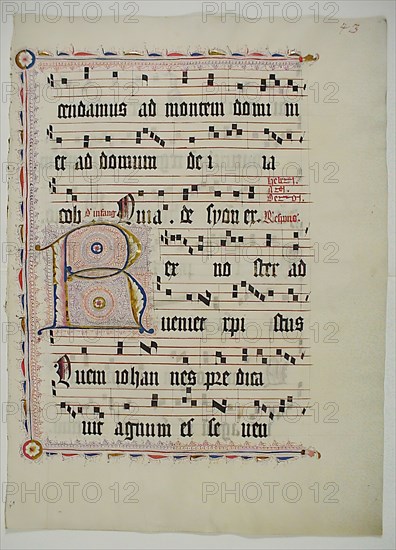 Manuscript Leaf with Initial R