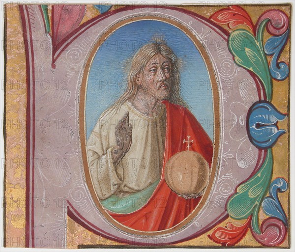 Manuscript Illumination with Salvator Mundi in an Initial P