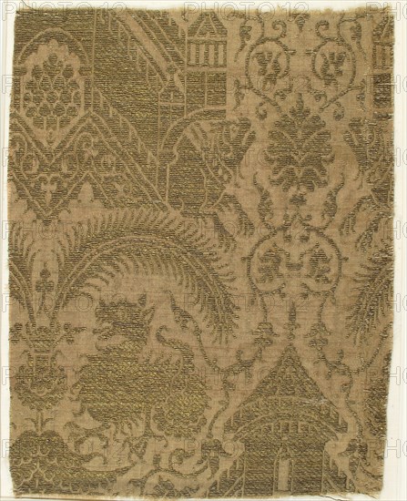 Textile with Figures and Animals in Architectural Setting