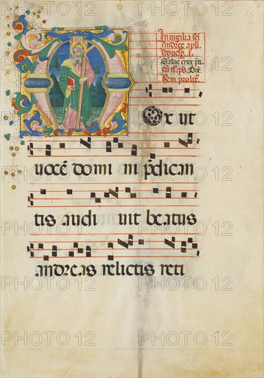 Manuscript Leaf with the Feast of Saint Andrew in an Initial M...