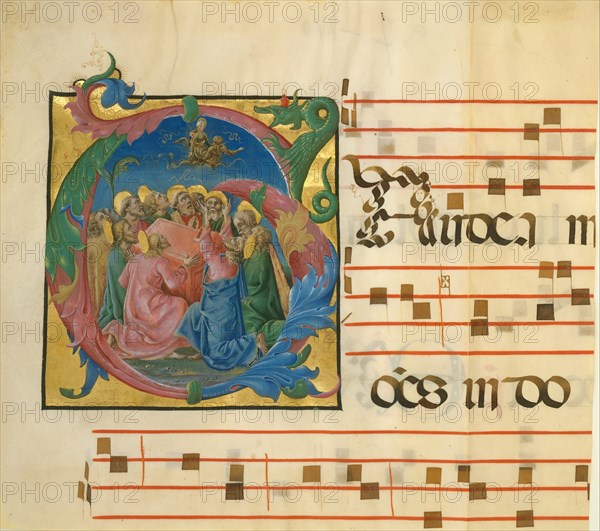 Manuscript Illumination with the Assumption of the Virgin in an Initial G...