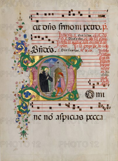 Manuscript Leaf with Saint Benedict Resuscitating a Boy in an Initial D